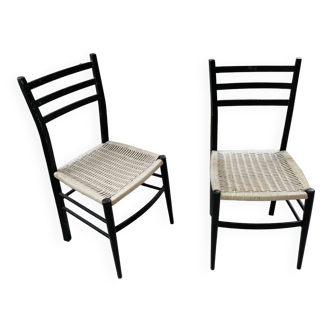 Chaises noires italiennes en corde