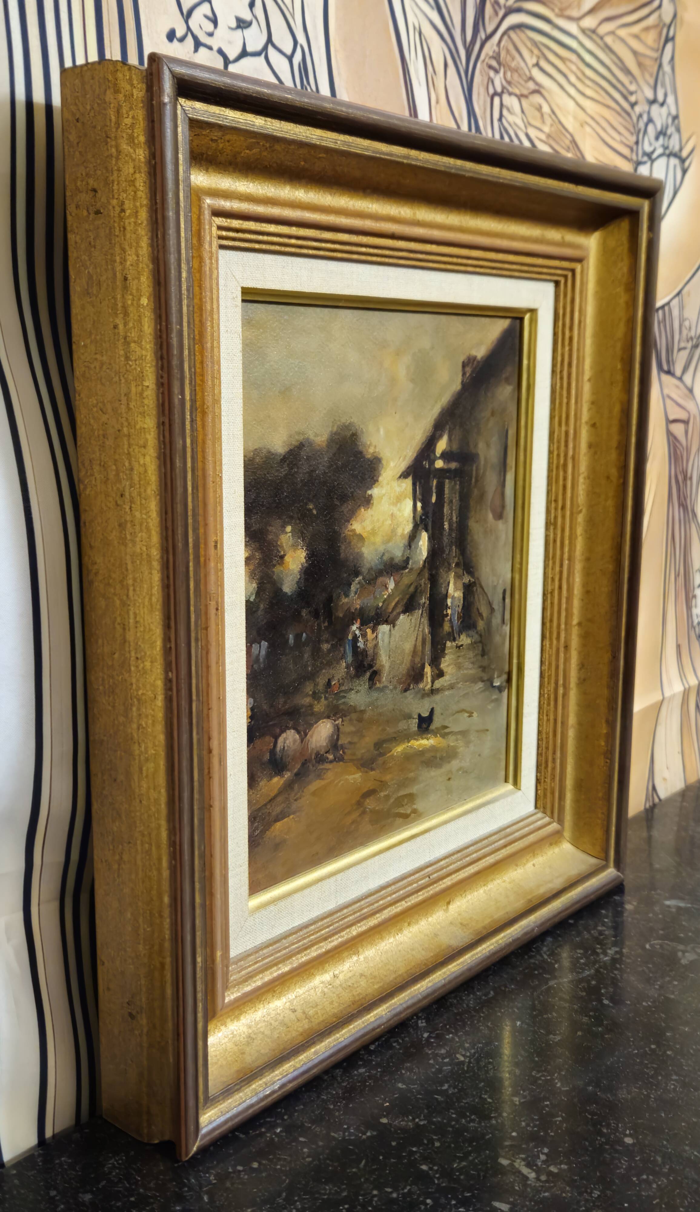 French school – after Auguste Boulard – Animated farm scene – Oil