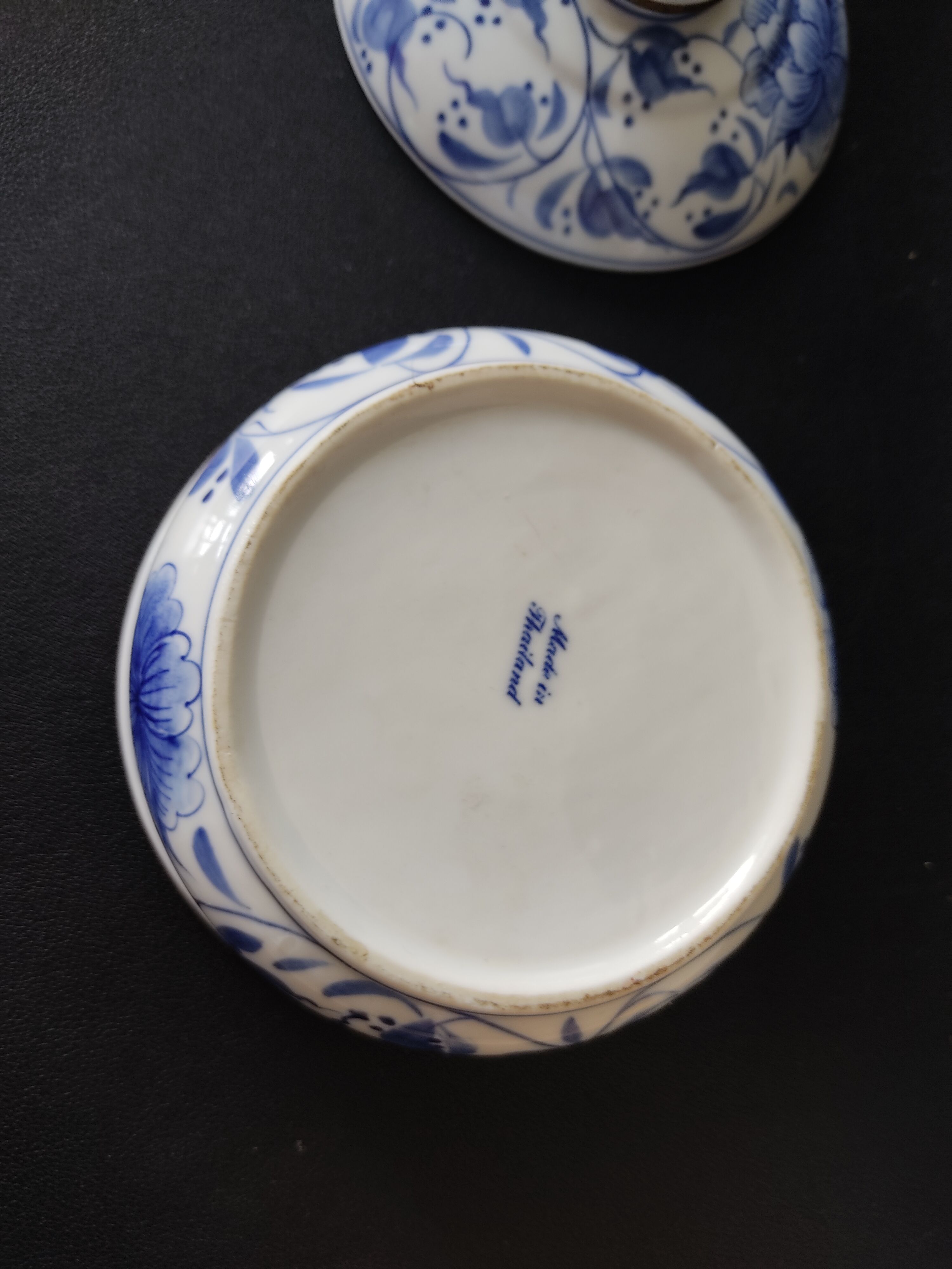 Hand-painted blue porcelain candy in Thailand