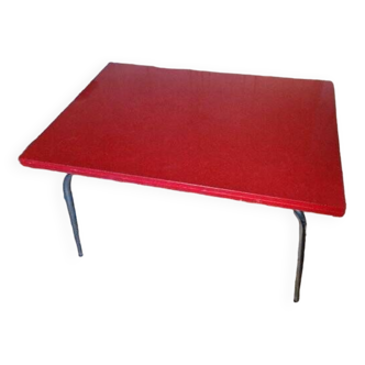 Grande table en formica rouge et jaune vintage