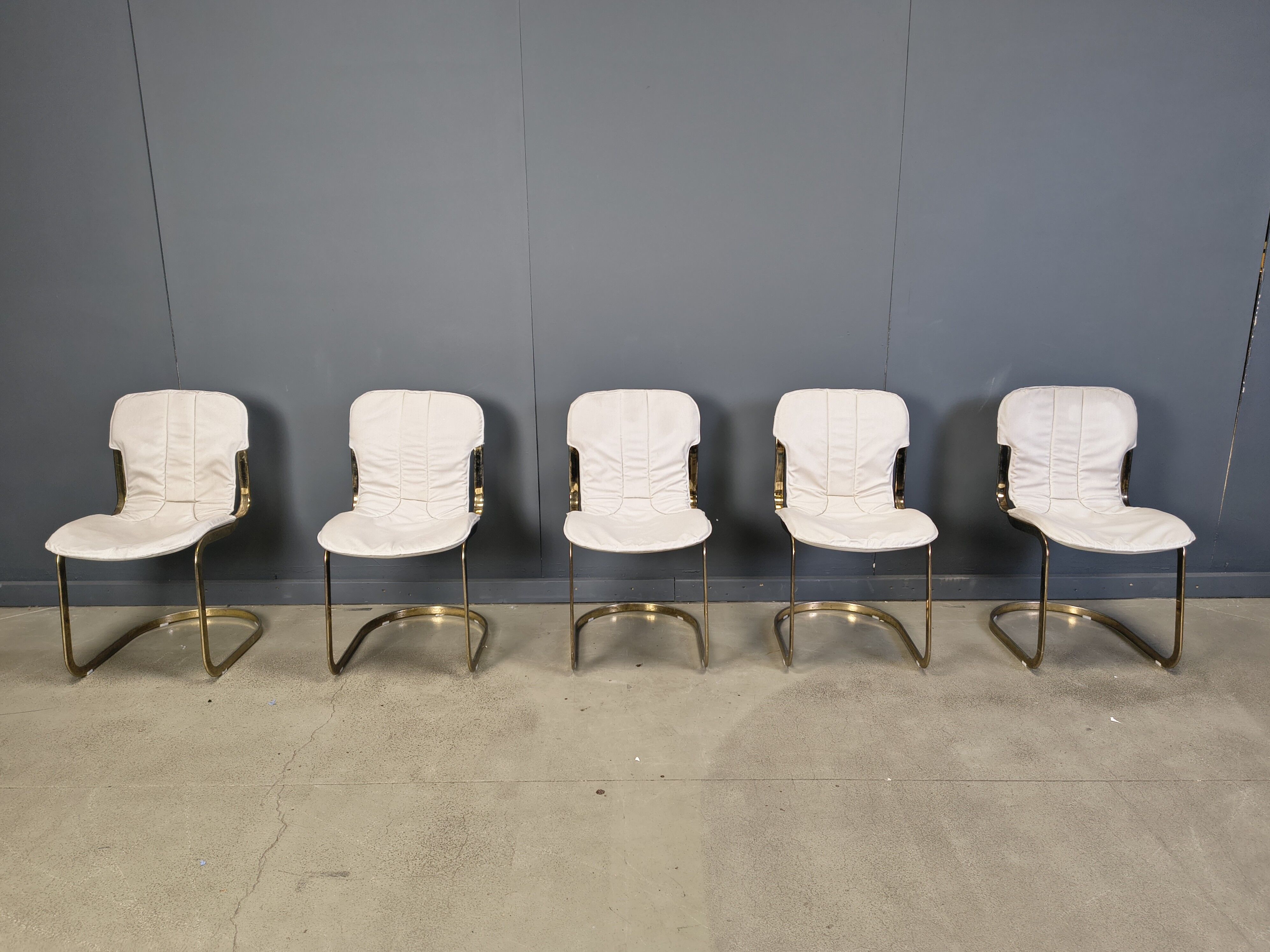 Vintage dining chairs by Willy Rizzo for Cidue set of 5, 1970s