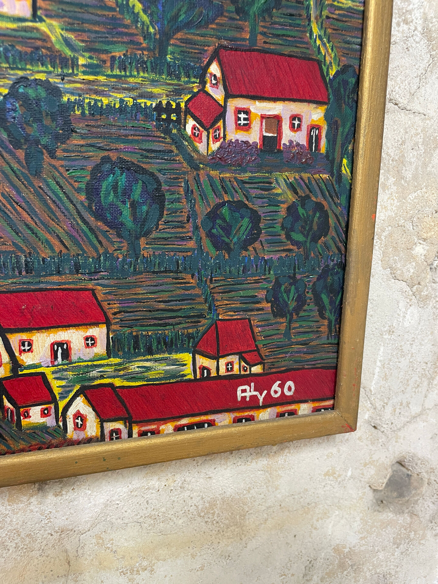 Painting the village with red roofs.