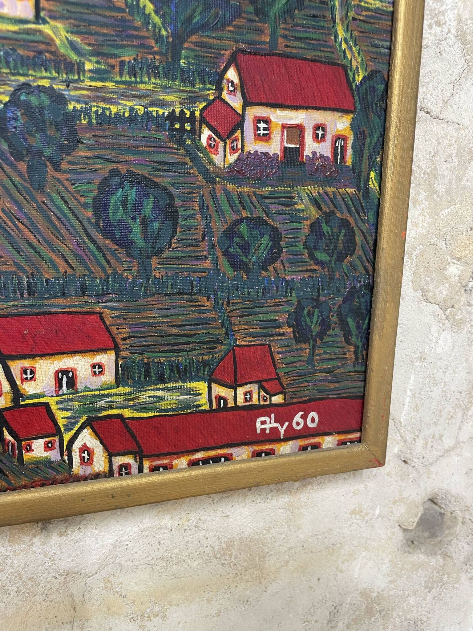 Peinture le village aux toits rouge
