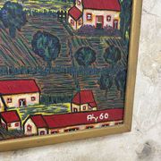 Peinture le village aux toits rouge