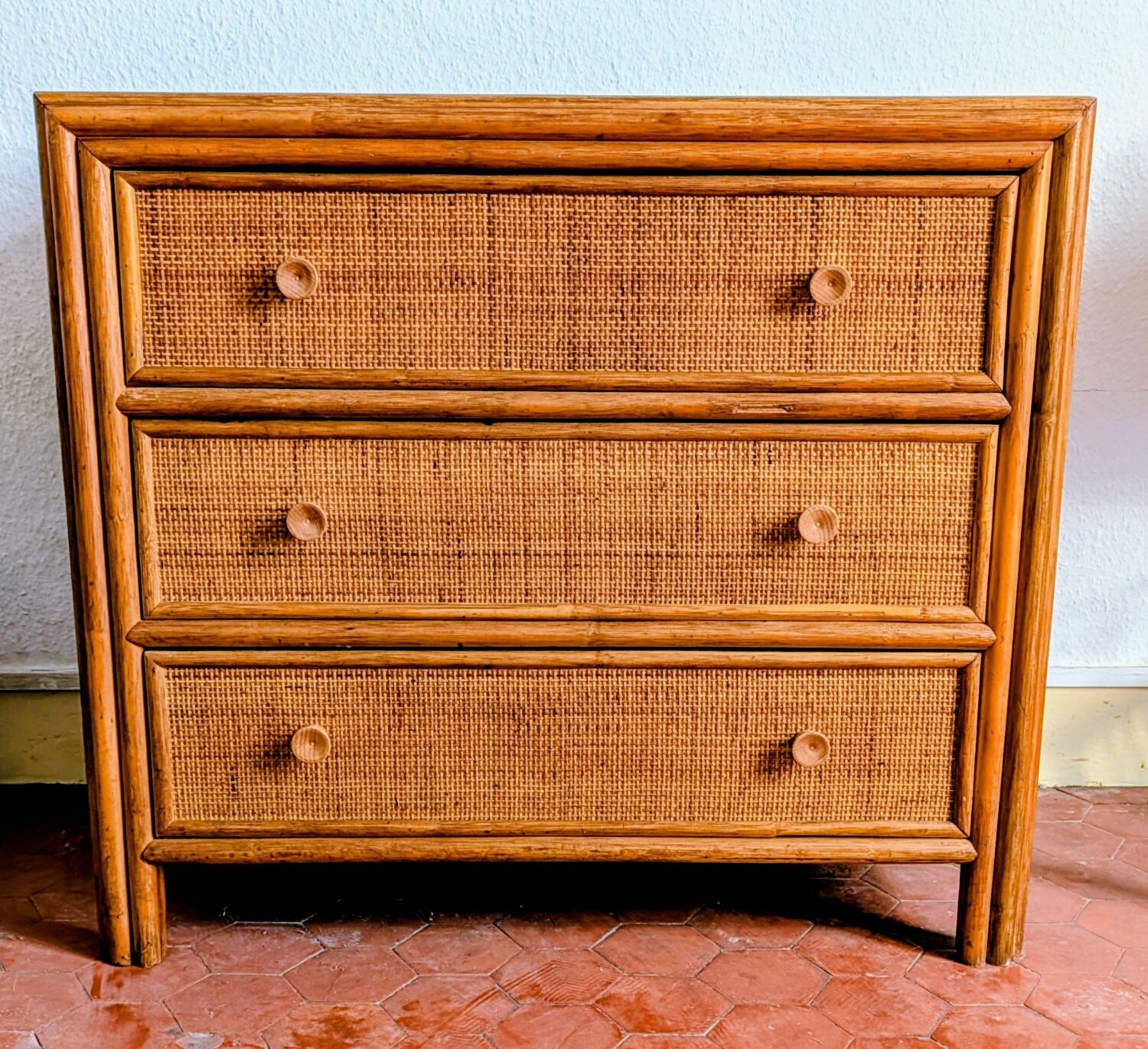 Vintage rattan chest of drawers