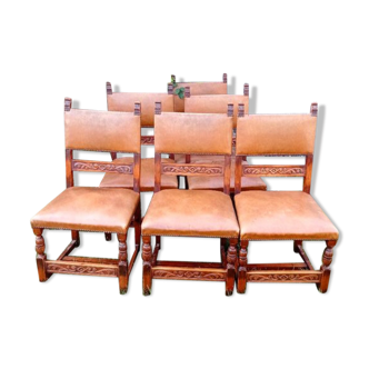 Wood and leather chairs