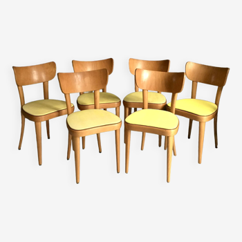 6 chaises Thonet jaune et bois