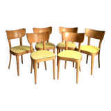 6 yellow and wood Thonet chairs
