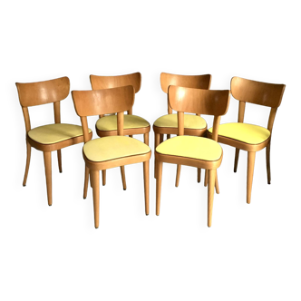 6 yellow and wood Thonet chairs