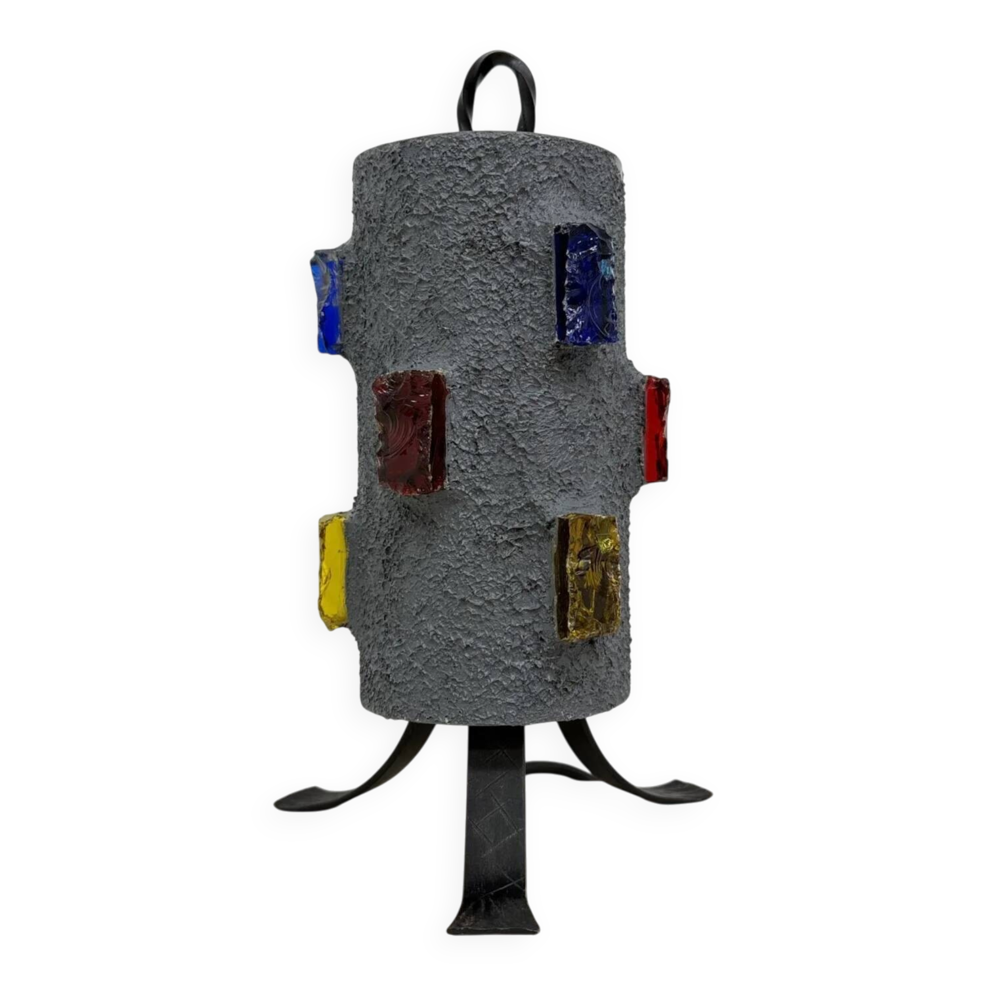 Brutalist table lamp metal and glass, 1970s