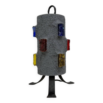 Brutalist table lamp metal and glass, 1970s