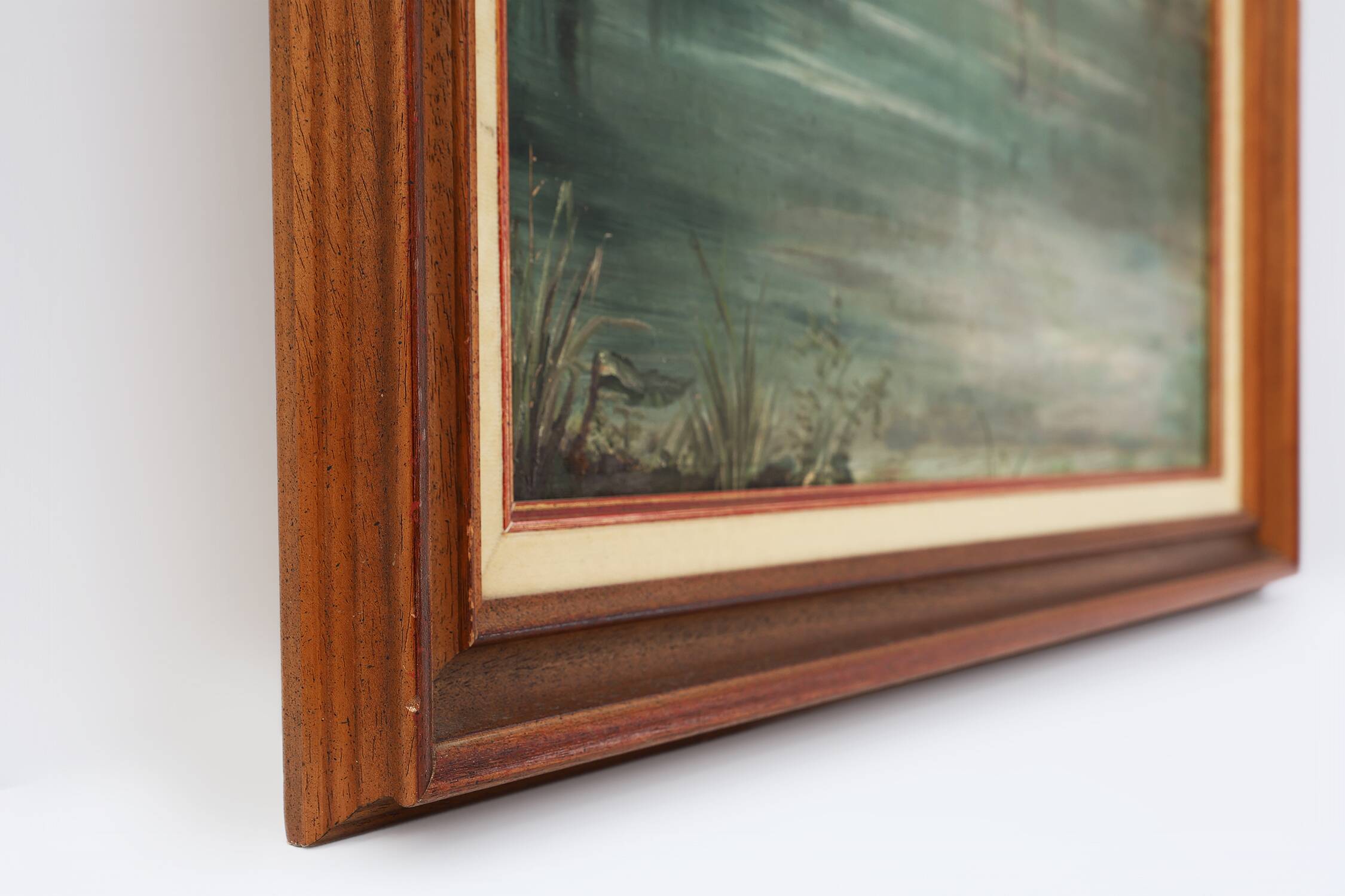 Large decorative painting of birds in water, France 1960s