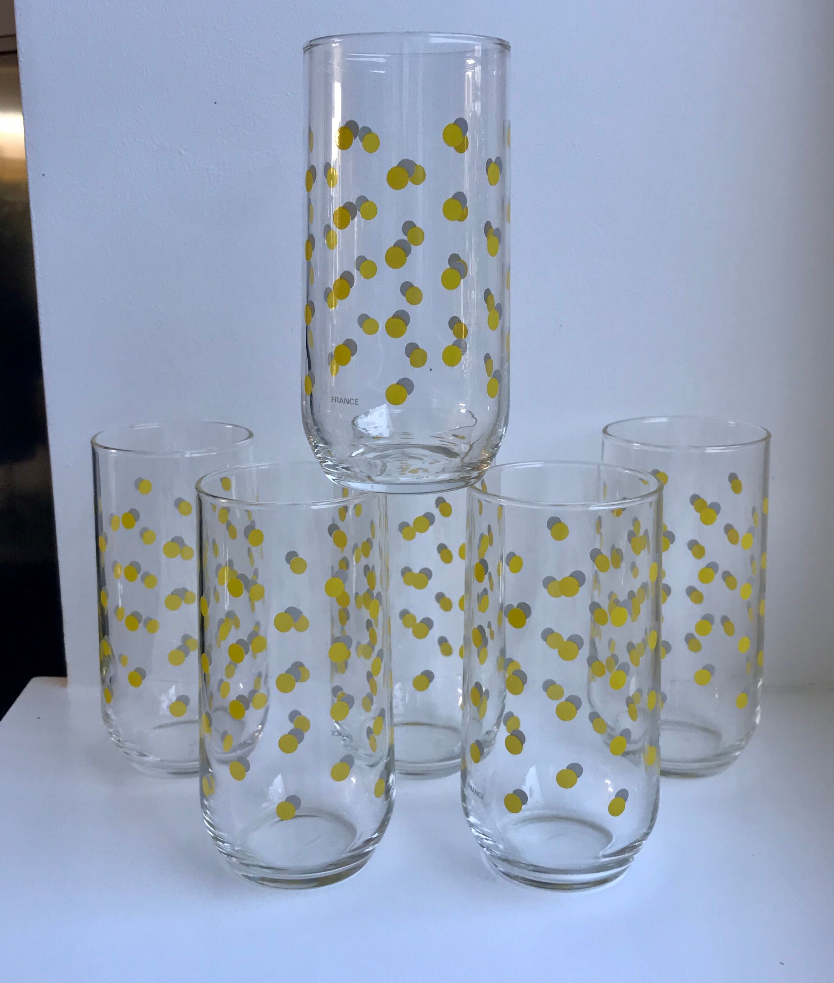 Set of 6 glasses with yellow weights made in france 70s
