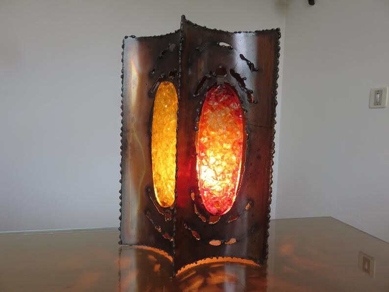 Applique " brutaliste " en métal et verre années 60 70
