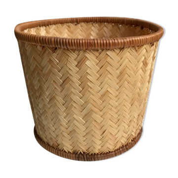 Cache-pot en rotin années 70
