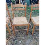 6 wooden kitchen chairs, straw-covered