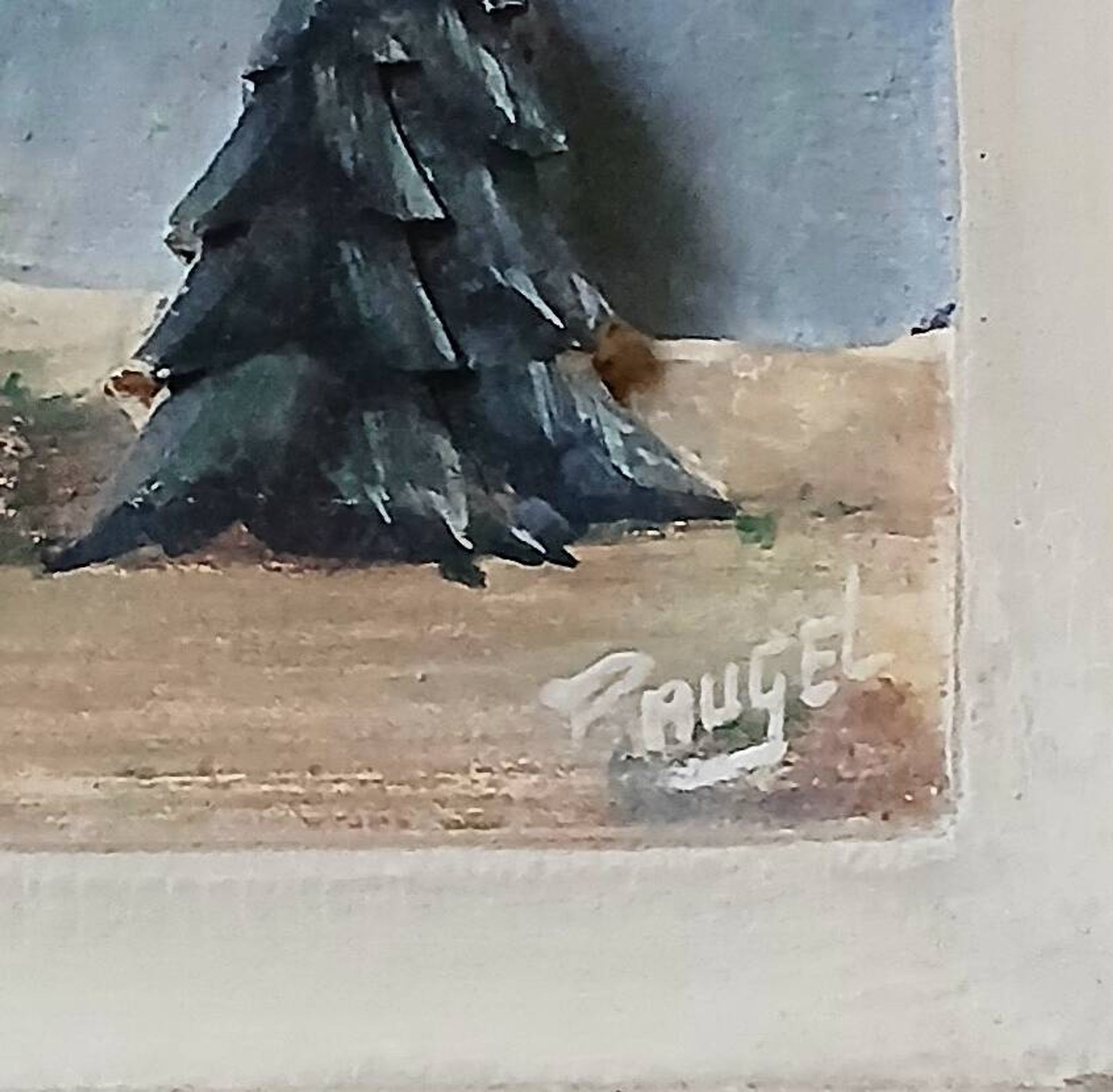 François Raugel, chalet in the mountains, painting on carved wood.