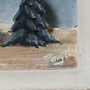 François Raugel, chalet in the mountains, painting on carved wood.