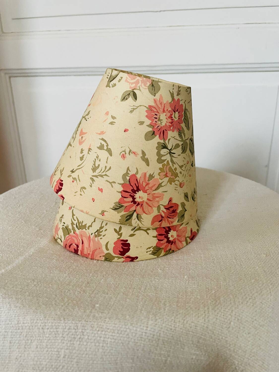 Set of two small vintage flowered lampshades