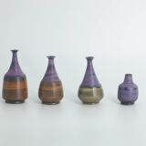 Small MidCentury Swedish Modern Collectible Brown & Purple Stoneware Vases by Gunnar Borg , Set of 4