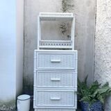 small white rattan cabinet 3 drawers