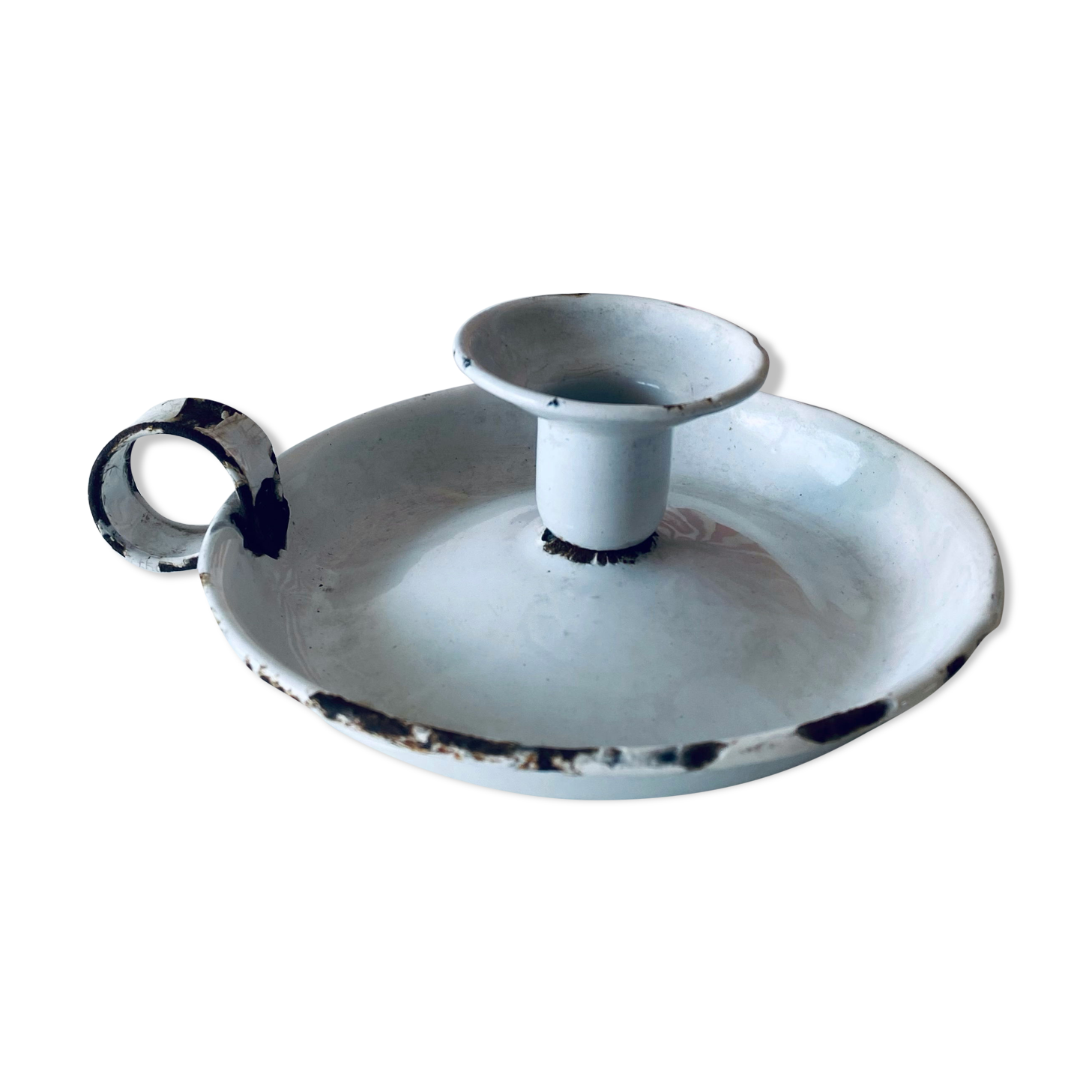 White enamelled candle holder