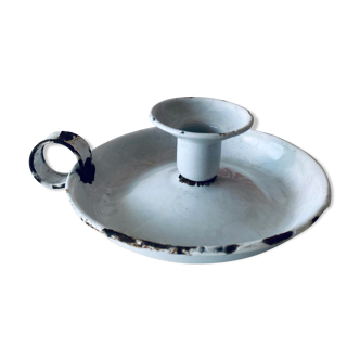 White enamelled candle holder