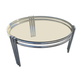 Coffee table in chrome steel and smokes glass 1970