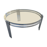 Table basse 70 en acier chromé et verre fume