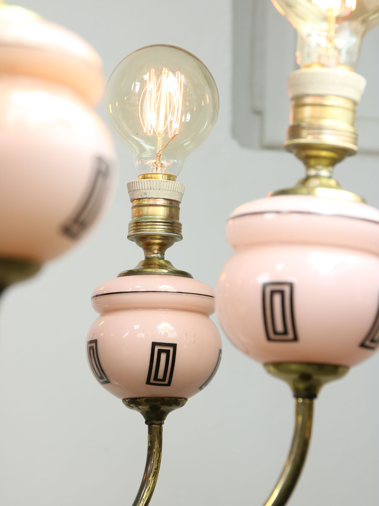 Mid-century brass and glass chandelier