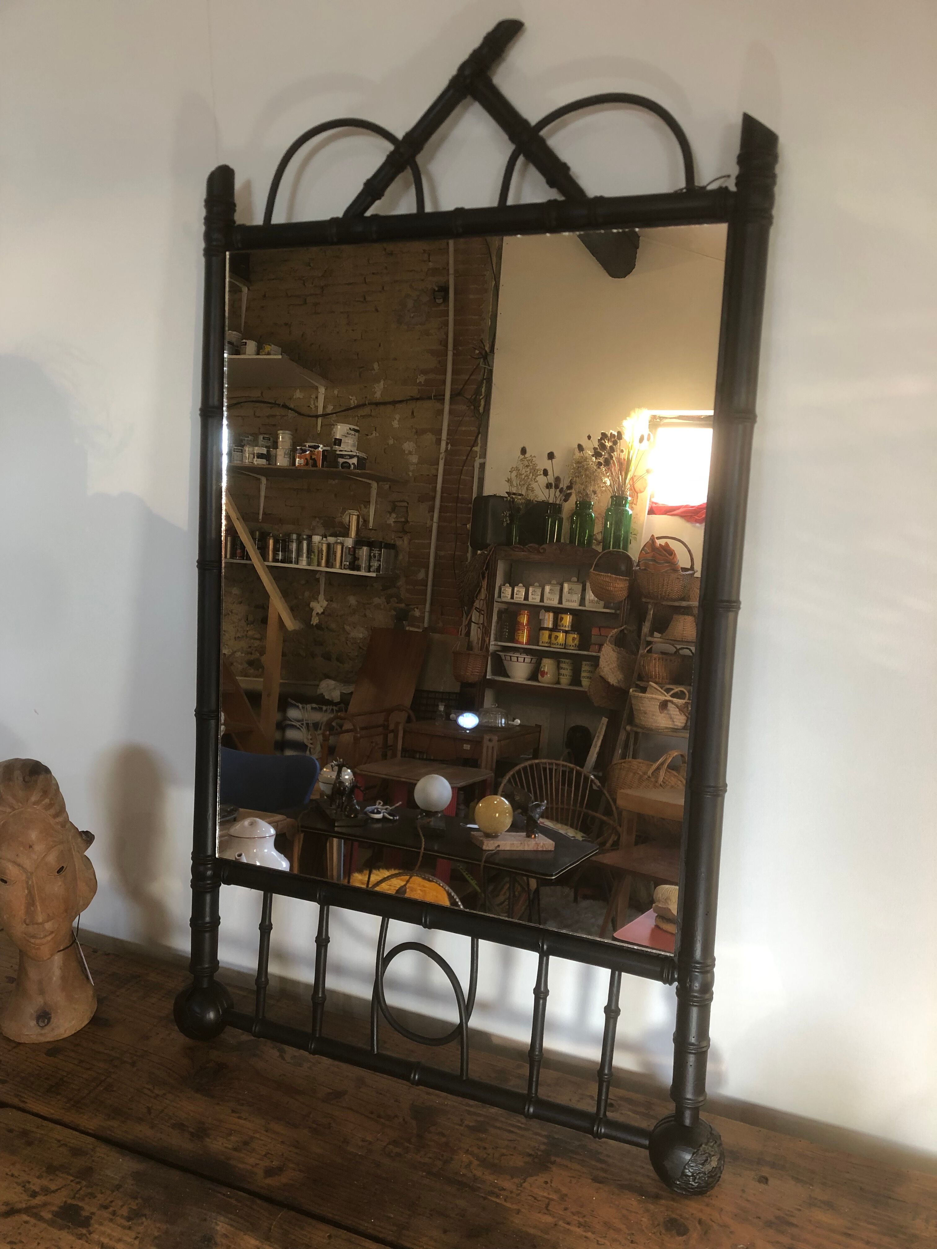 Turned wood mirror 54x95cm