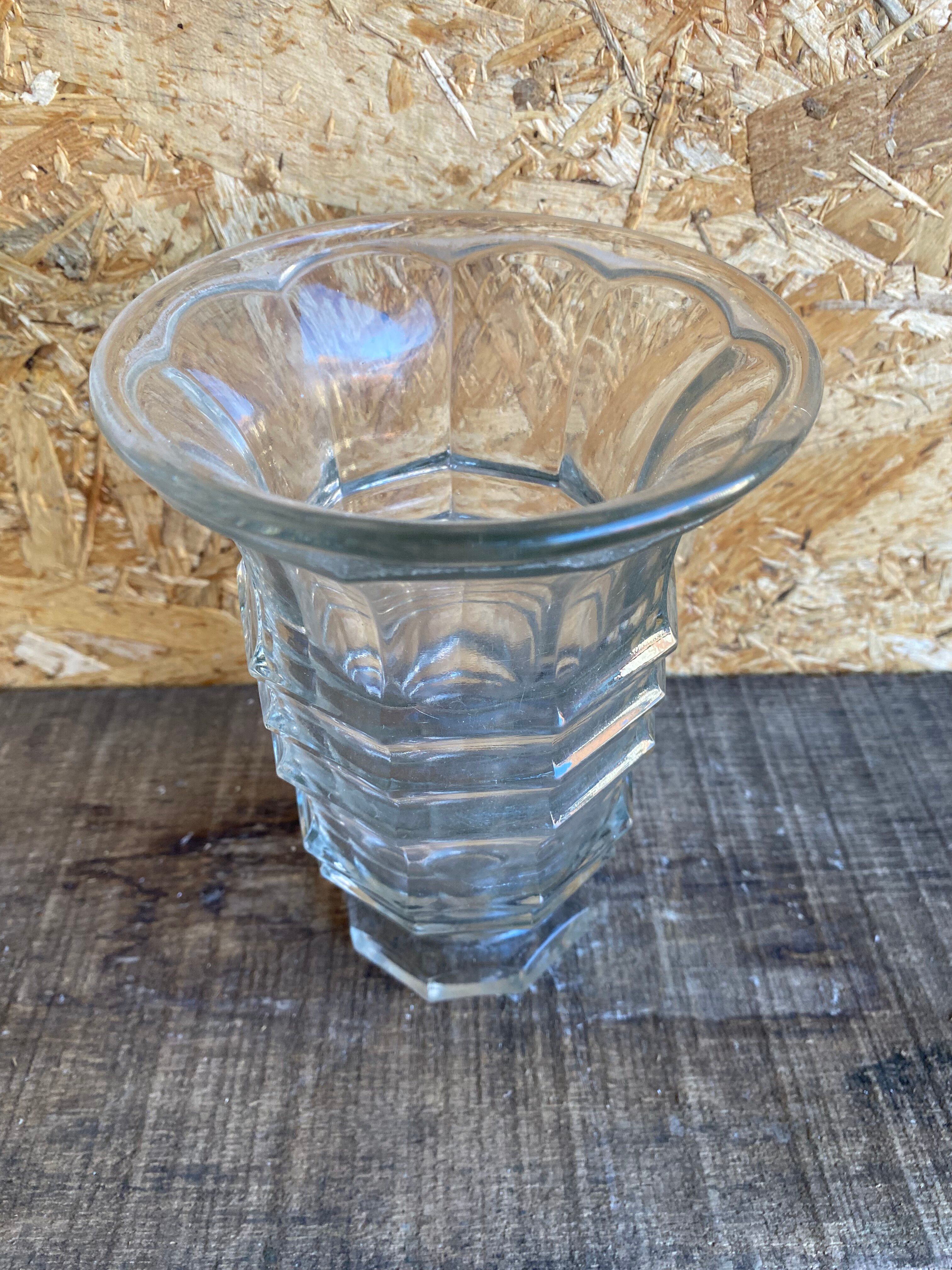 Vase Ancien Verre Moulé Années 70 Made In France Vintage #D973