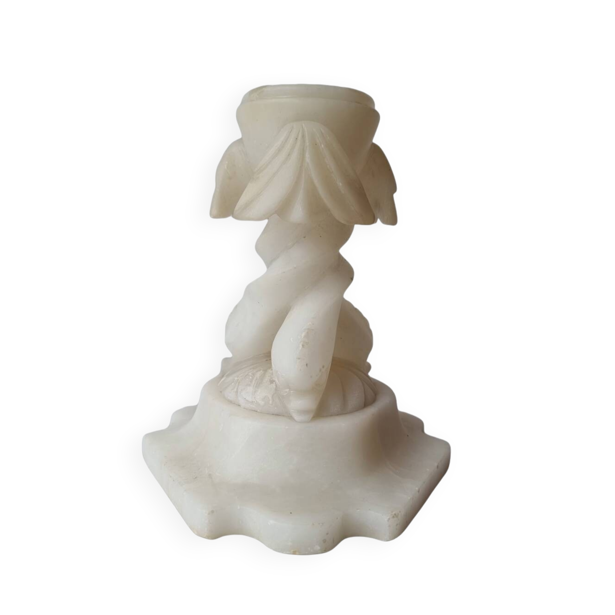 Antique Alabaster Tea Light Holder On Foot, late 1800s