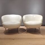 2 white leather armchairs, 1980s
