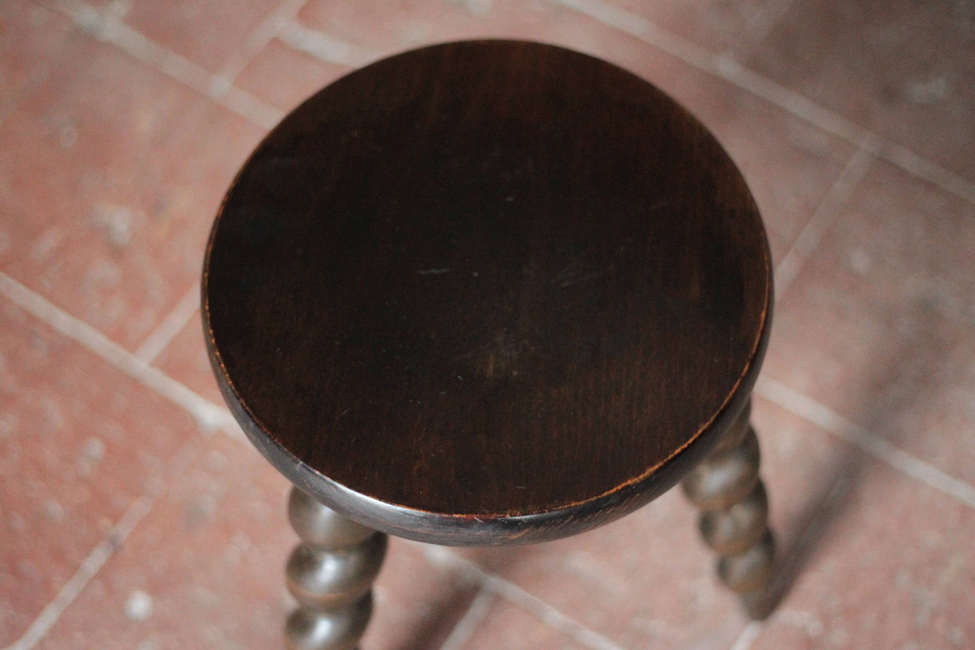 Vintage stool, wooden stool, tripod stool with turned legs, plant stand