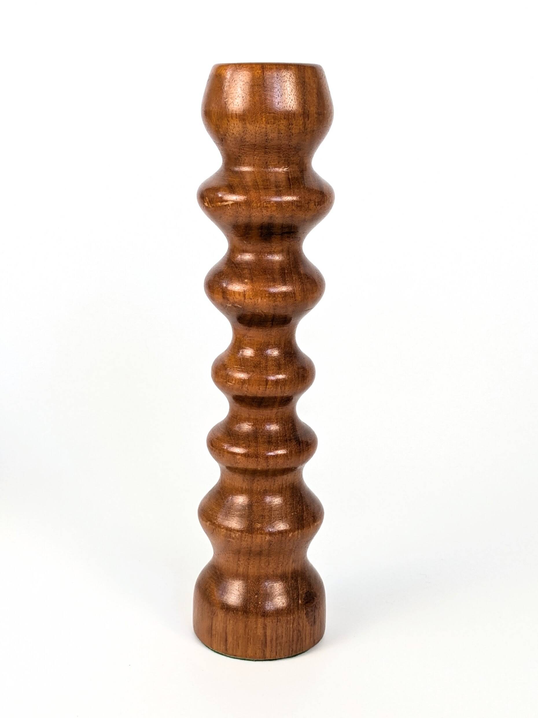 Set of 3 vintage candlesticks | Turned wood | Midcentury