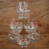 6 Verres transparent décors fleuris Luminarc vintage