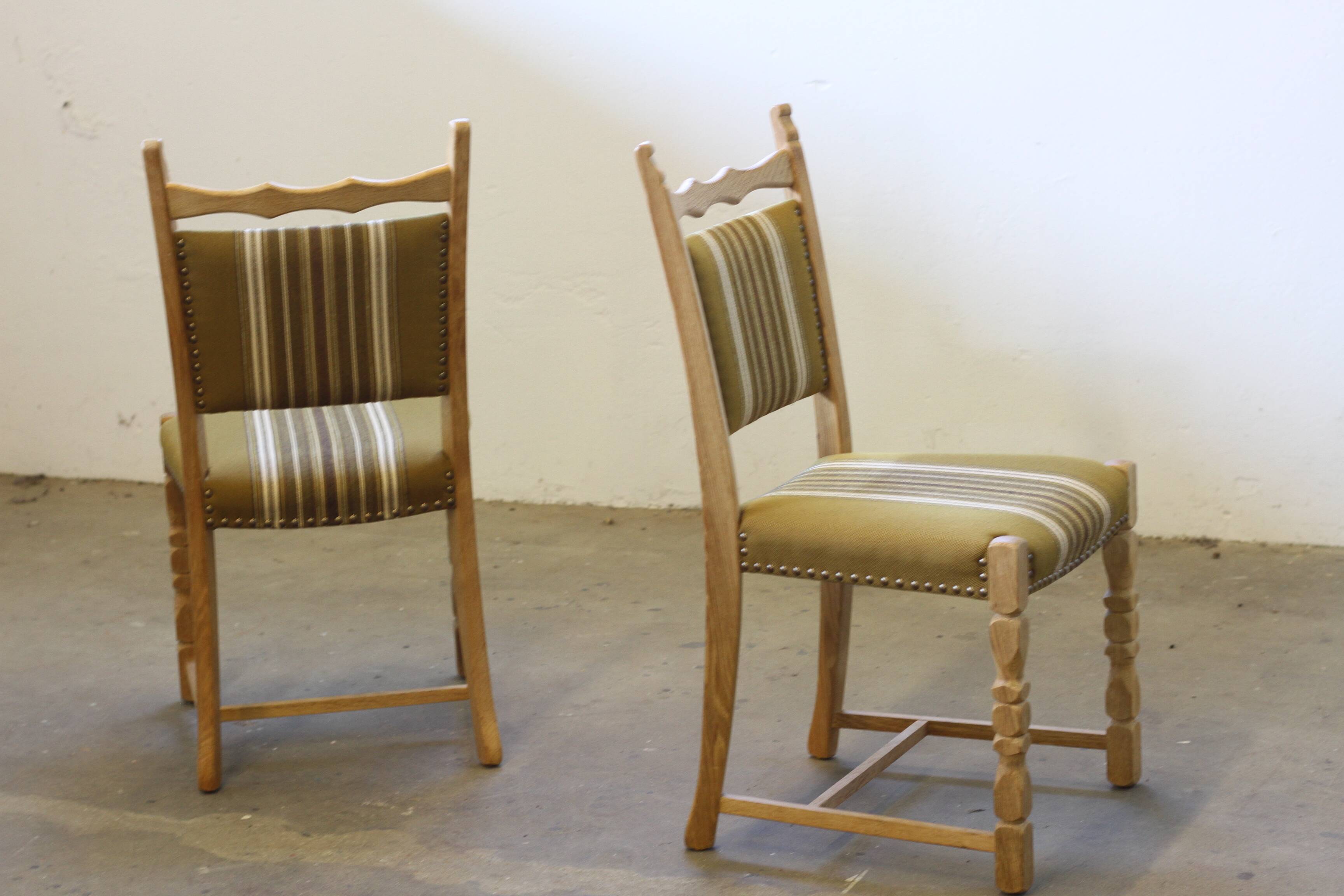 Brutalist Danish Modern Oak Dining Chairs in the style of Henning Kjærnulf