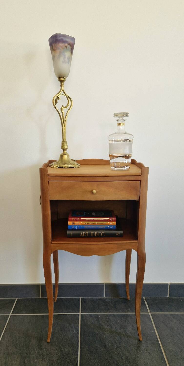 Solid cherry bedside table - Louis XV style - Signed DR