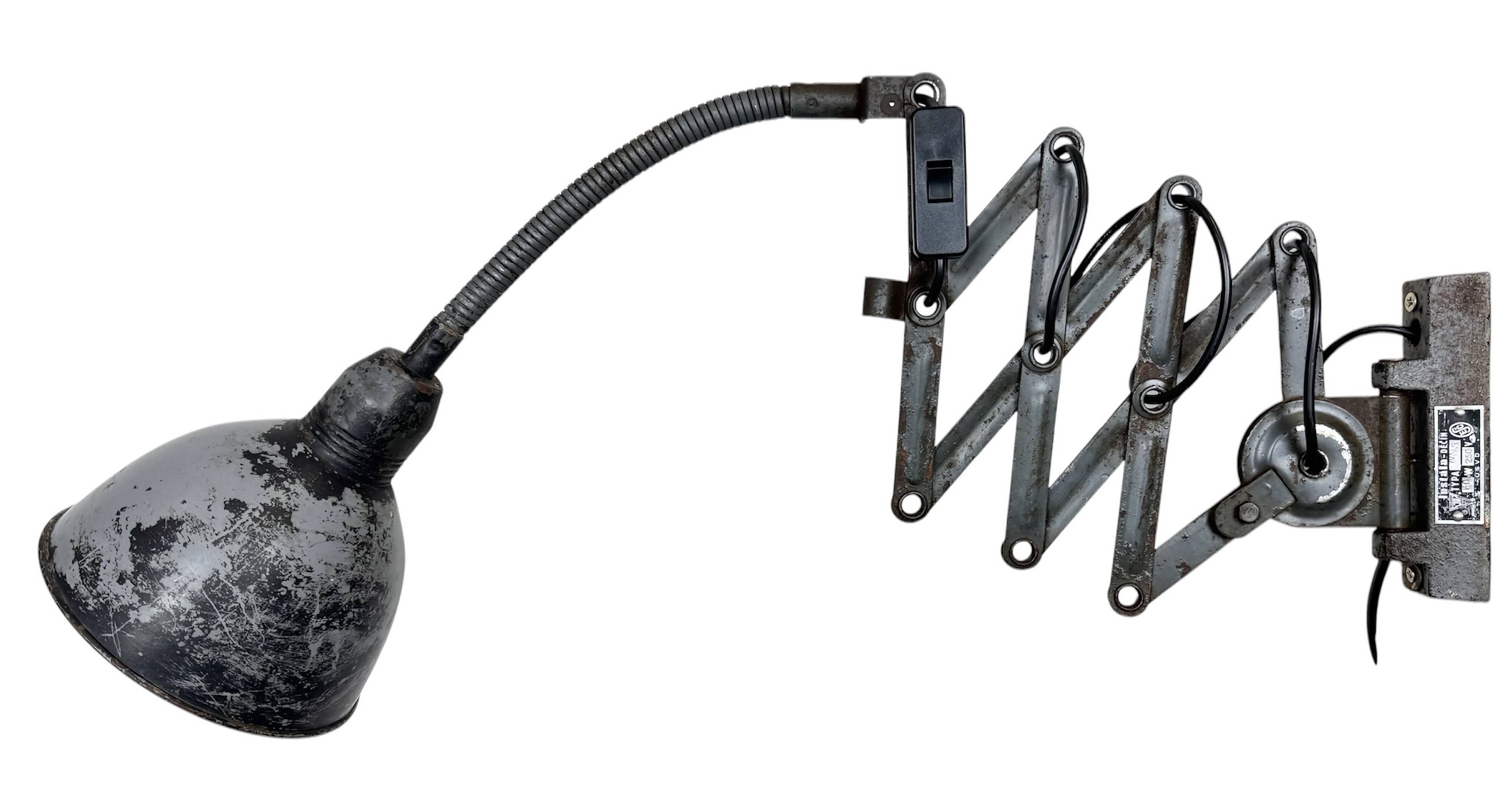 Grey Industrial Scissor Wall Lamp from Elektroinstala, 1960s