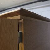 French wardrobe with tapered legs, 3 doors, 1 mirror (27*130), and 1 drawer.