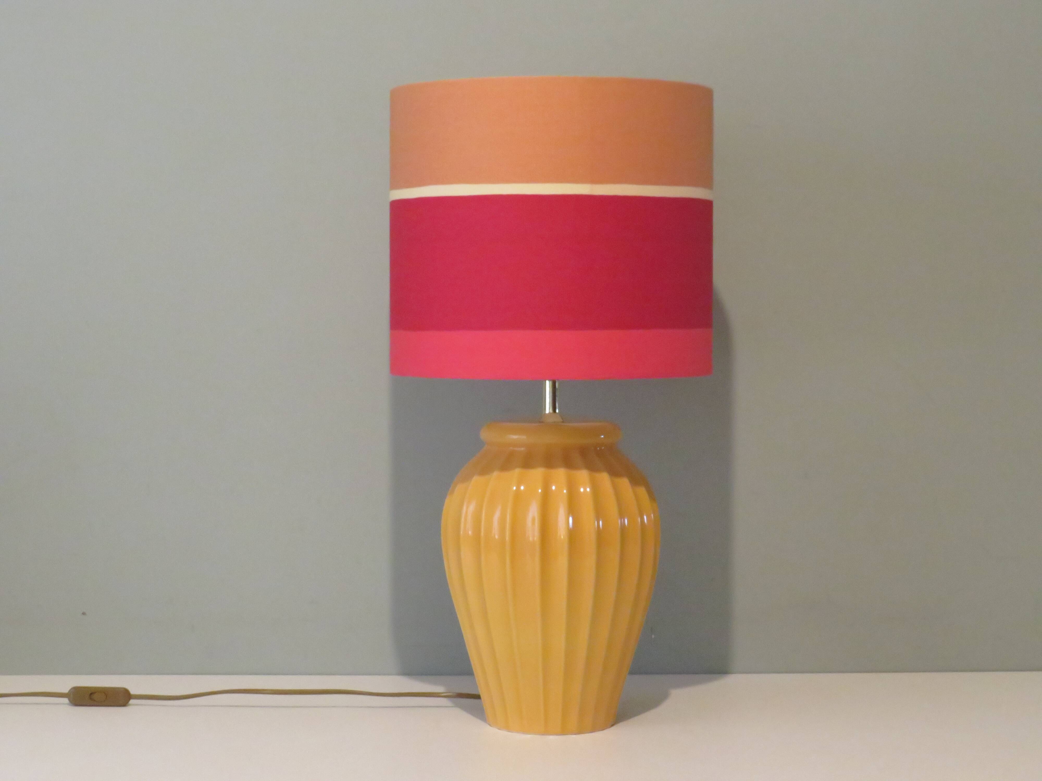 Ceramic table lamp with new handmade lampshade, France 1960