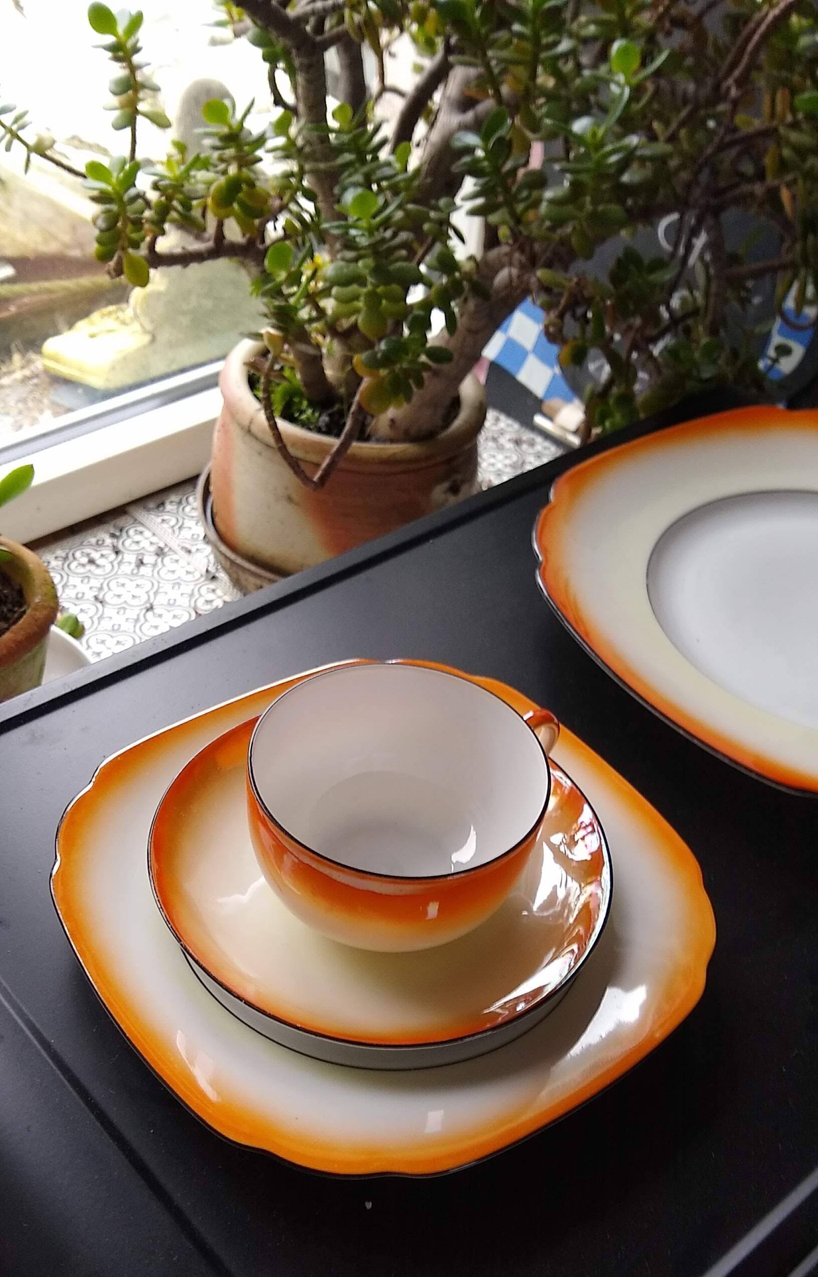 Vintage Iridescent Orange Tea and Dessert Set