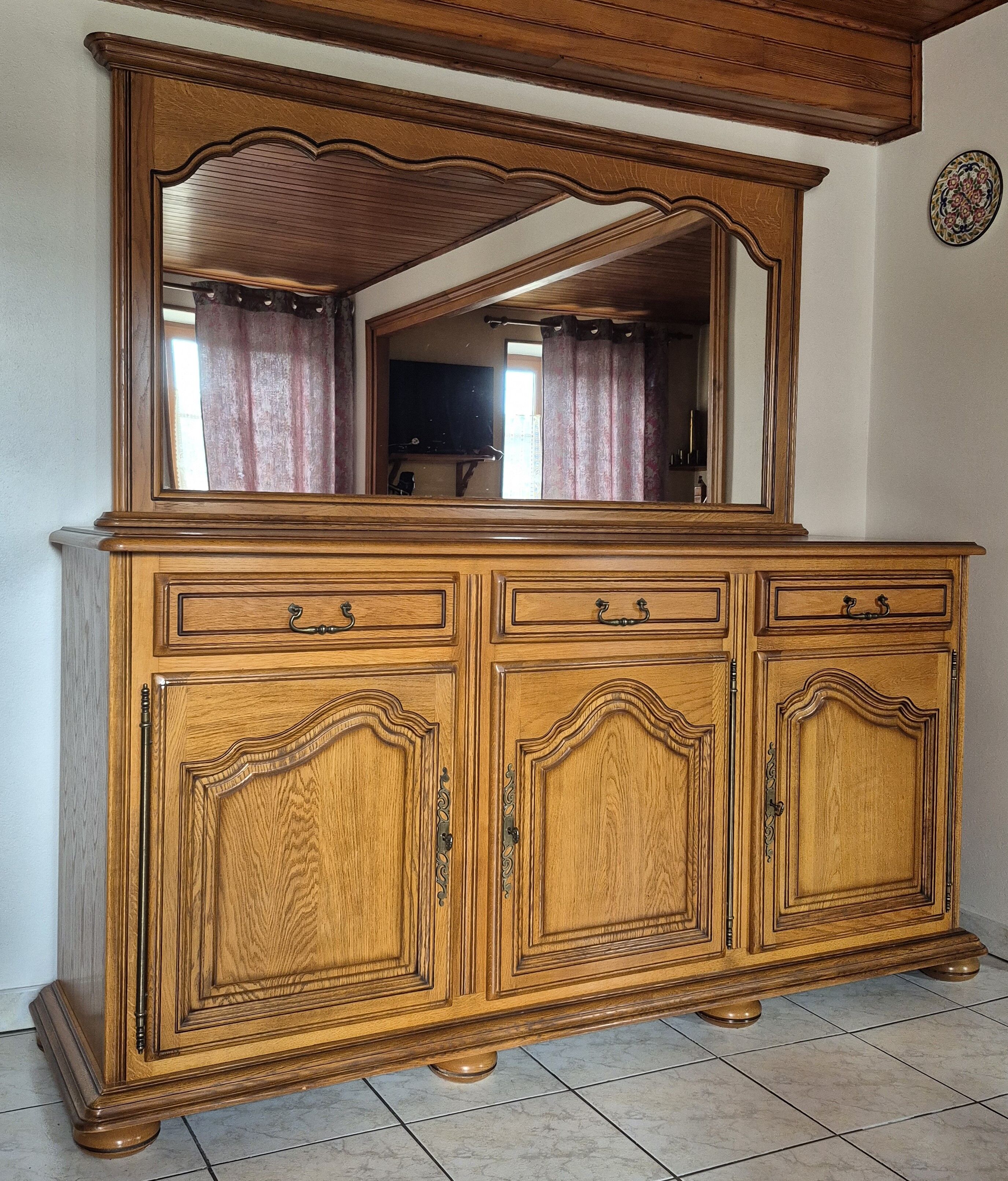 Rustic style buffet with mirror – Solid wood – Very good condition