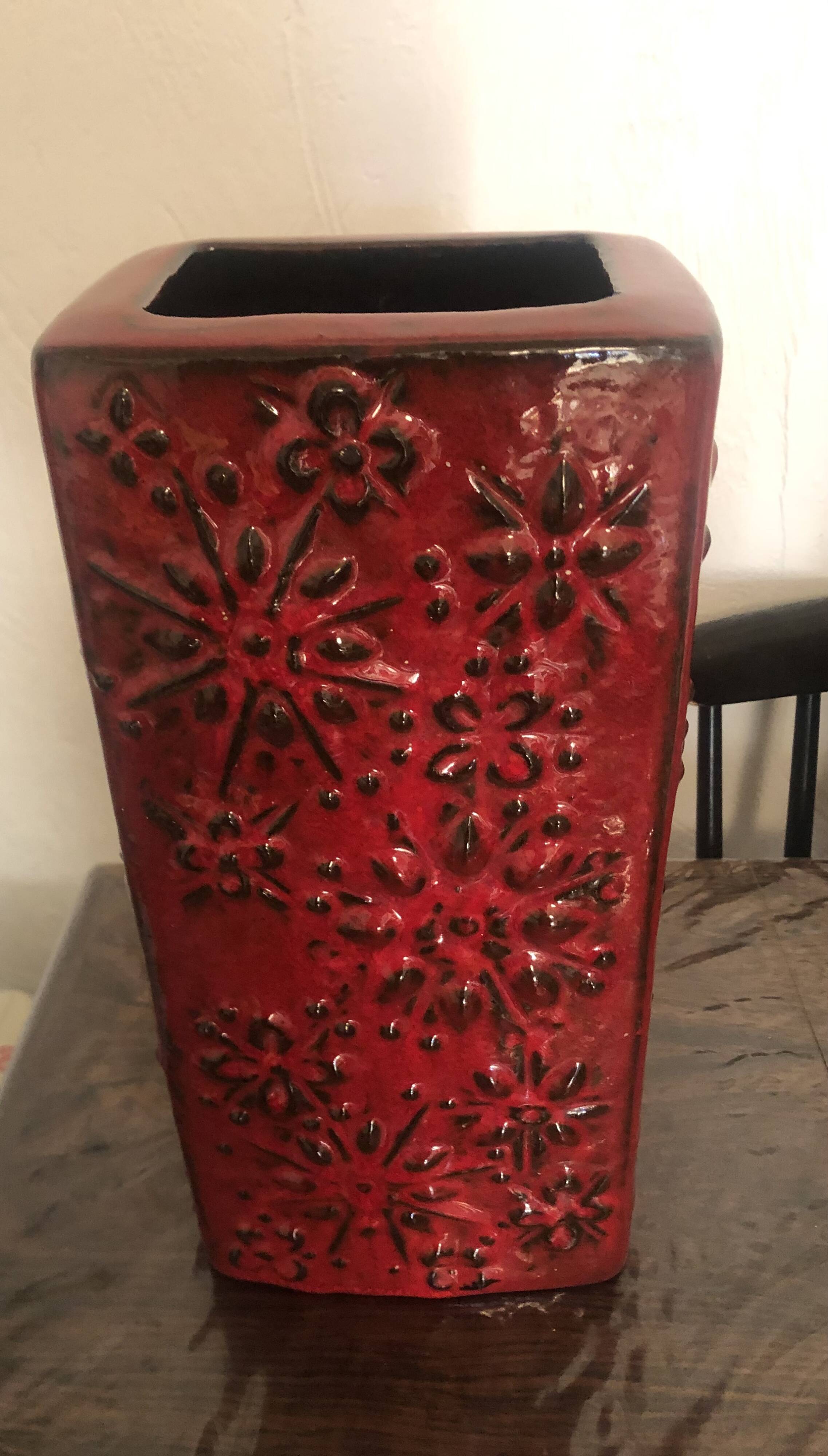 West Germany red ceramic vase 60s vintage