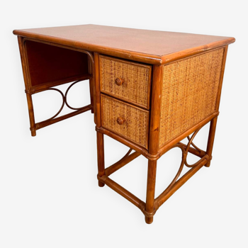 Bureau en rotin et osier, années 60