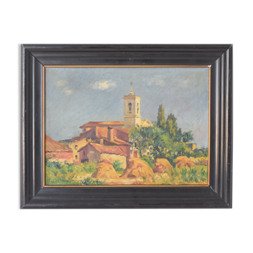 Paysage avec village en lumière dorée 'Sant Andreu de Salou'