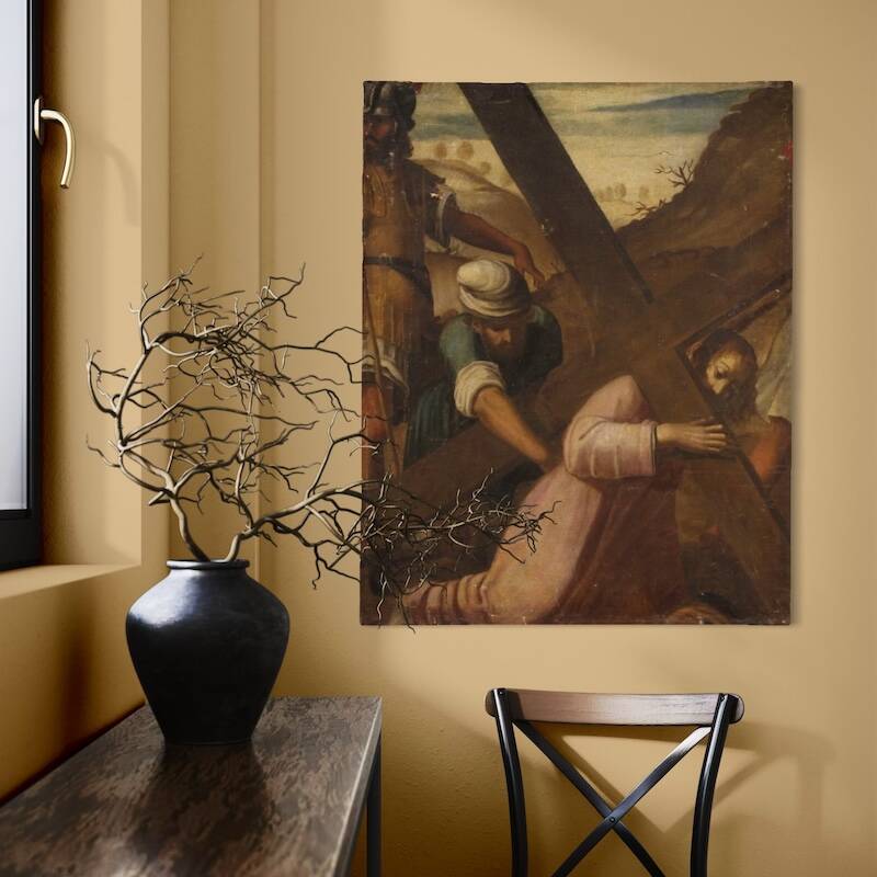 Antique Italian painting of the Way of the Cross, Ascent to Calvary