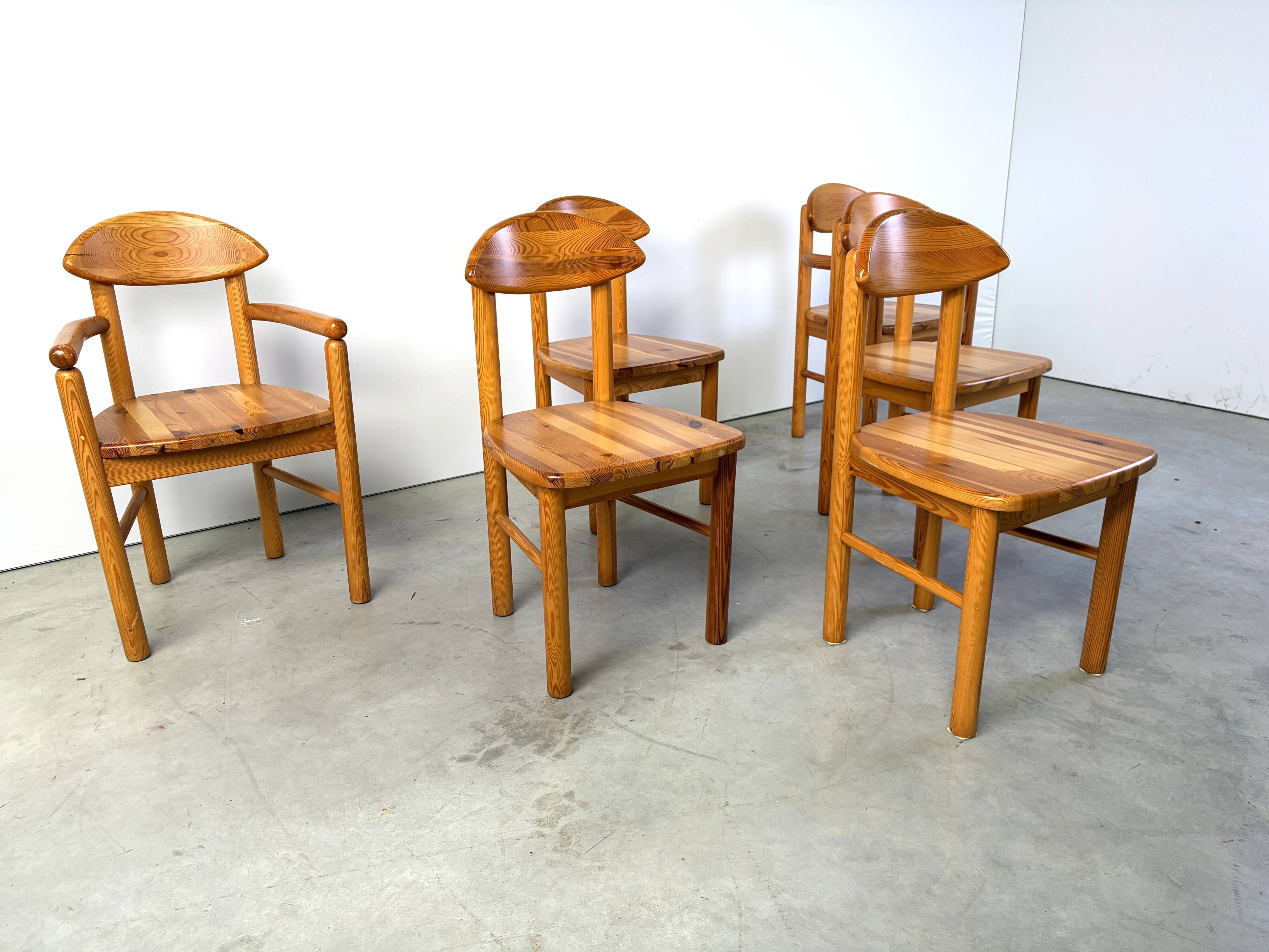 Set of 6 Scandinavian solid pine wood dining chairs by Rainer Daumiller for Hirtshals Savvaerk