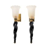Pair of Italian Murano Glass  Sconces with Gold Dust Inclusions and Brass